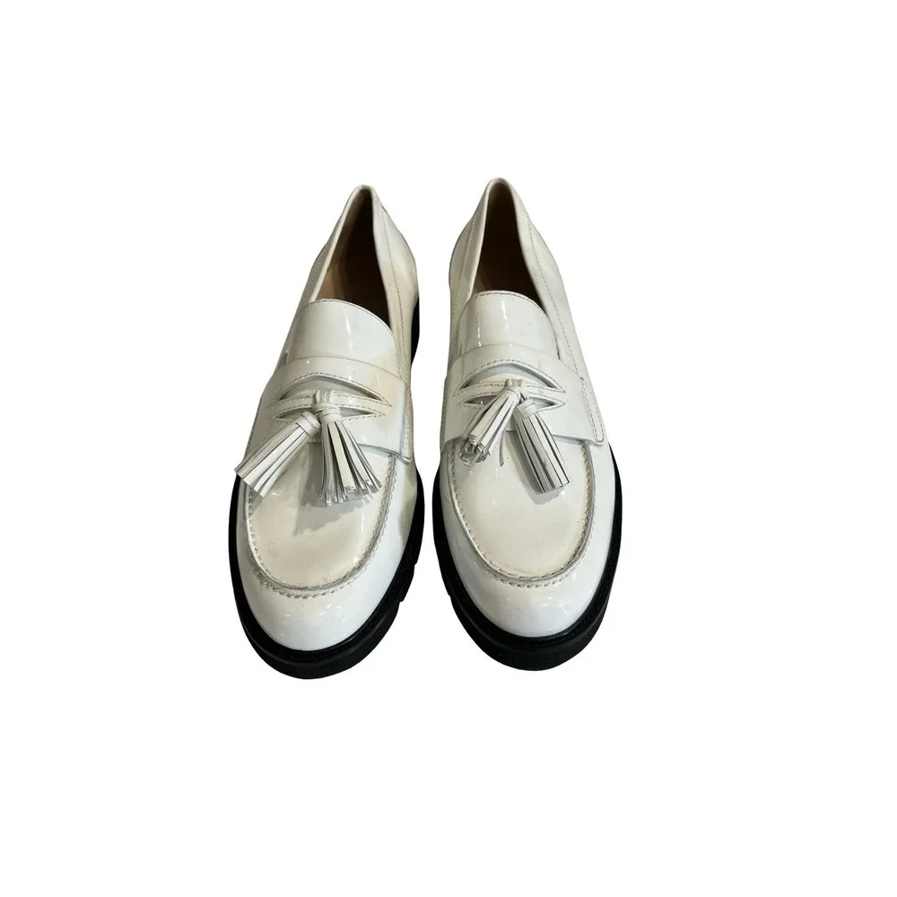 Stuart Weitzman Mila Lift White Loafers Sz 11.5 New Black Sole Platform - Picture 4 of 10